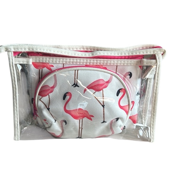 Flamingo Print Trio Set Pink Cosmetic Bag
White and Pink with free items NWOT - Picture 3 of 11